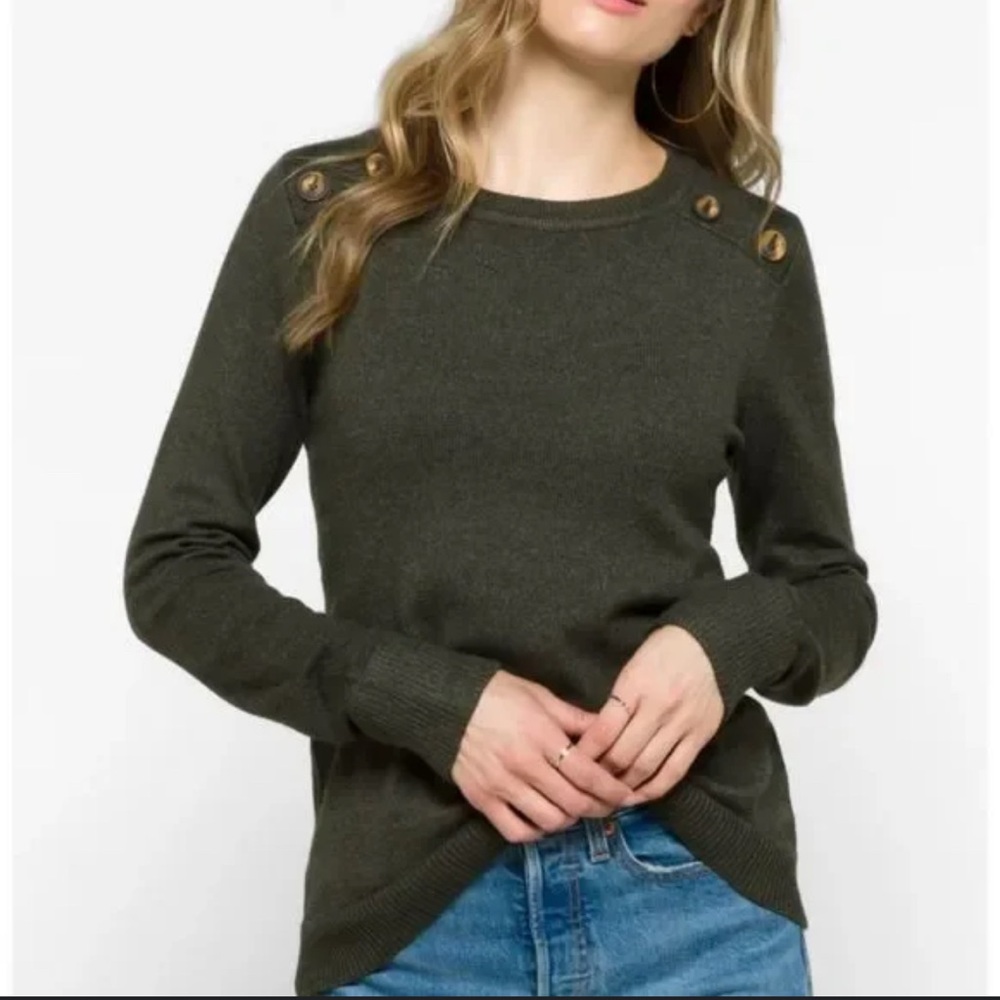 Olive Green Button-Detail Sweater